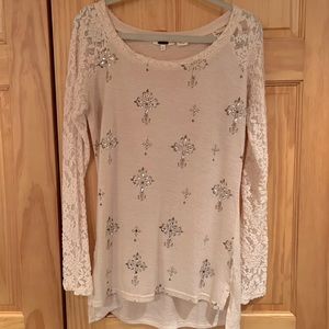 Miss Me cream sequined shirt XL